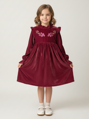Maroon Velvet Embroidered Frock