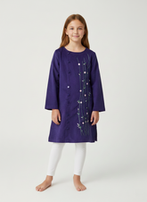 Blue Corduroy Top with Floral Embroidery