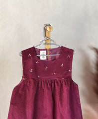 Maroon Corduroy Tunic with Embroidered Yoke