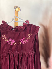 Maroon Velvet Embroidered Frock