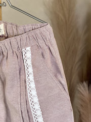 Tea Pink Trouser with lace and Plaid accents