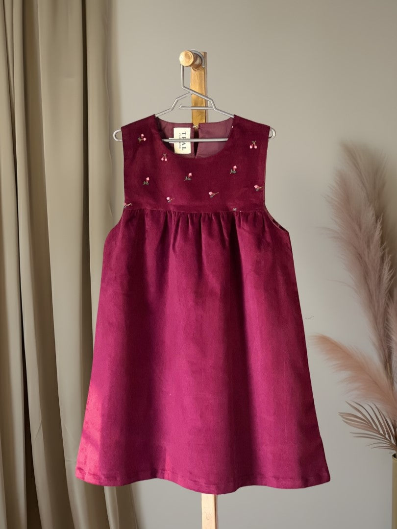 Maroon Corduroy Tunic with Embroidered Yoke