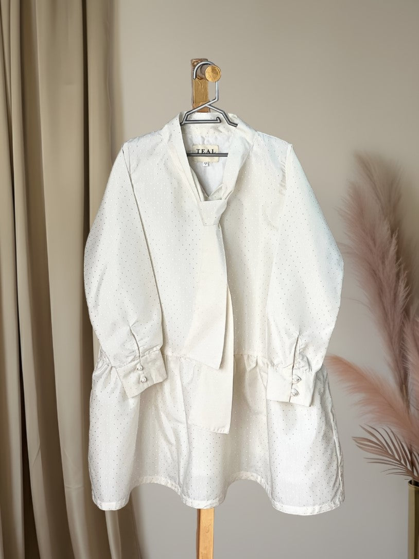 Pearl Tie-Neck Ruffle Dress