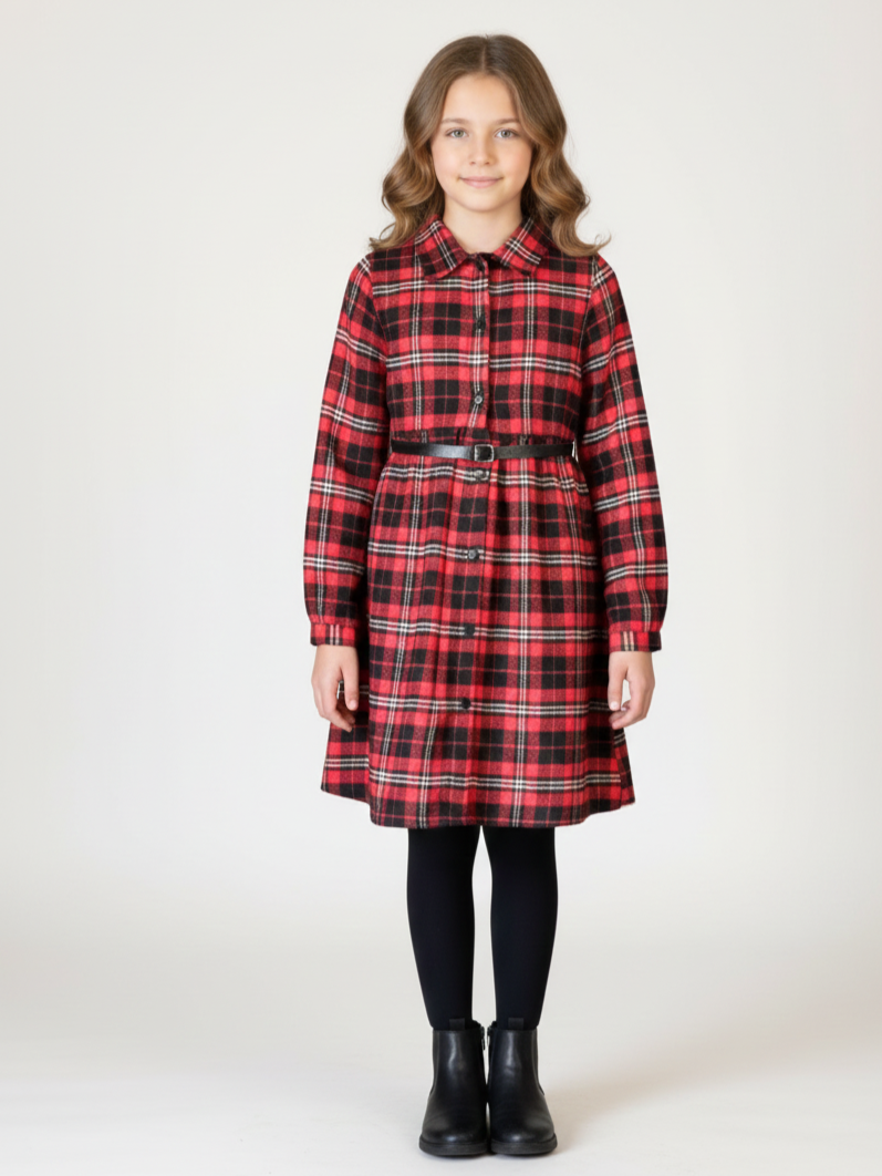 Red & Black Check Flannel Button-Down Frock
