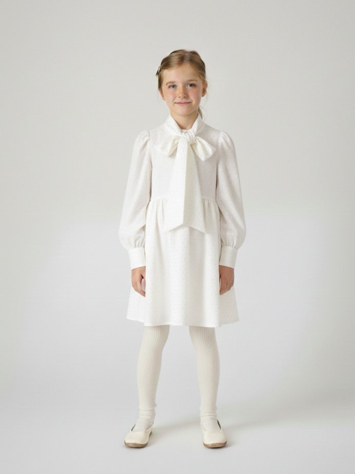 Pearl Tie-Neck Ruffle Dress