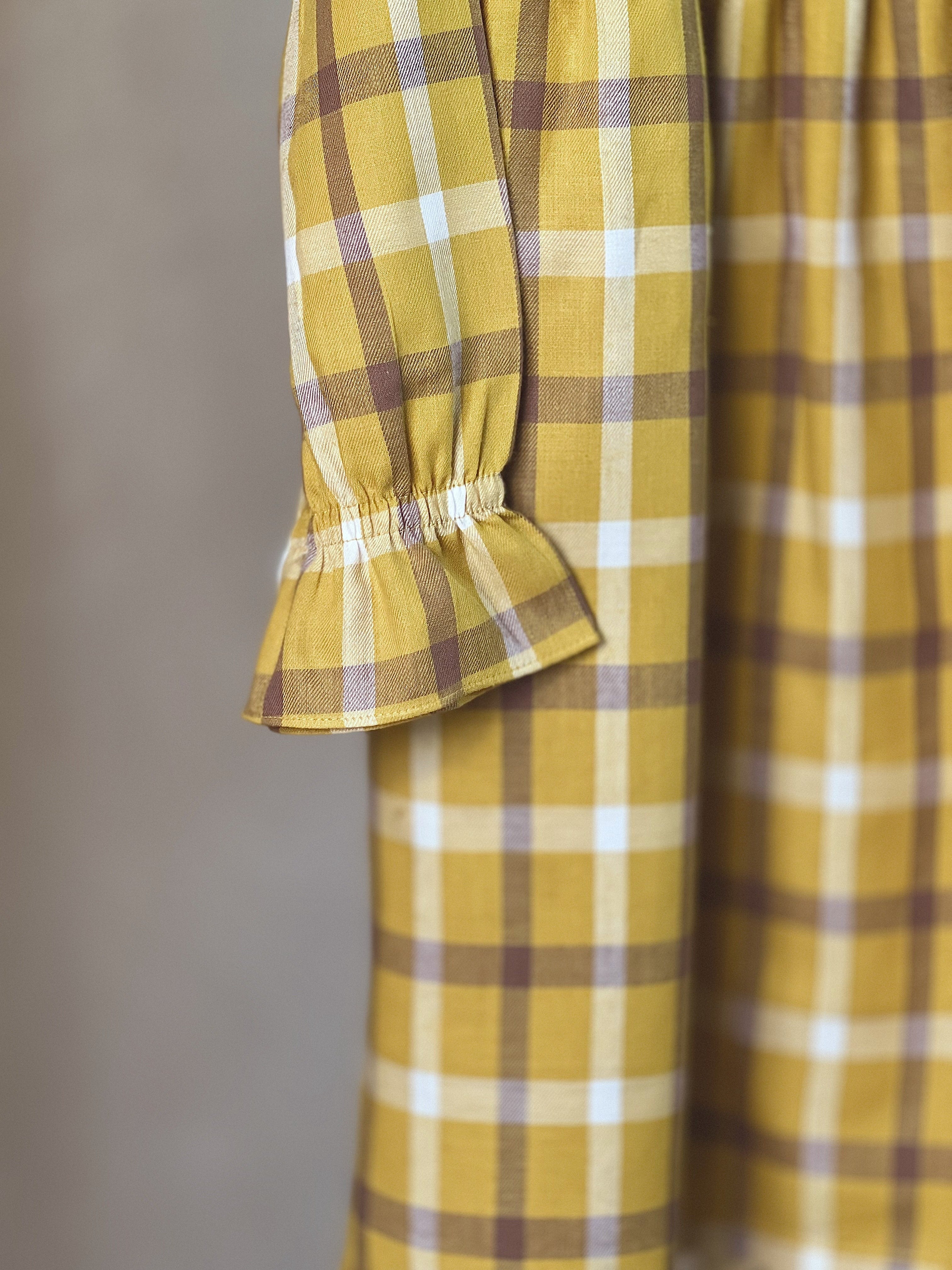 Yellow Twill Checkered Frock