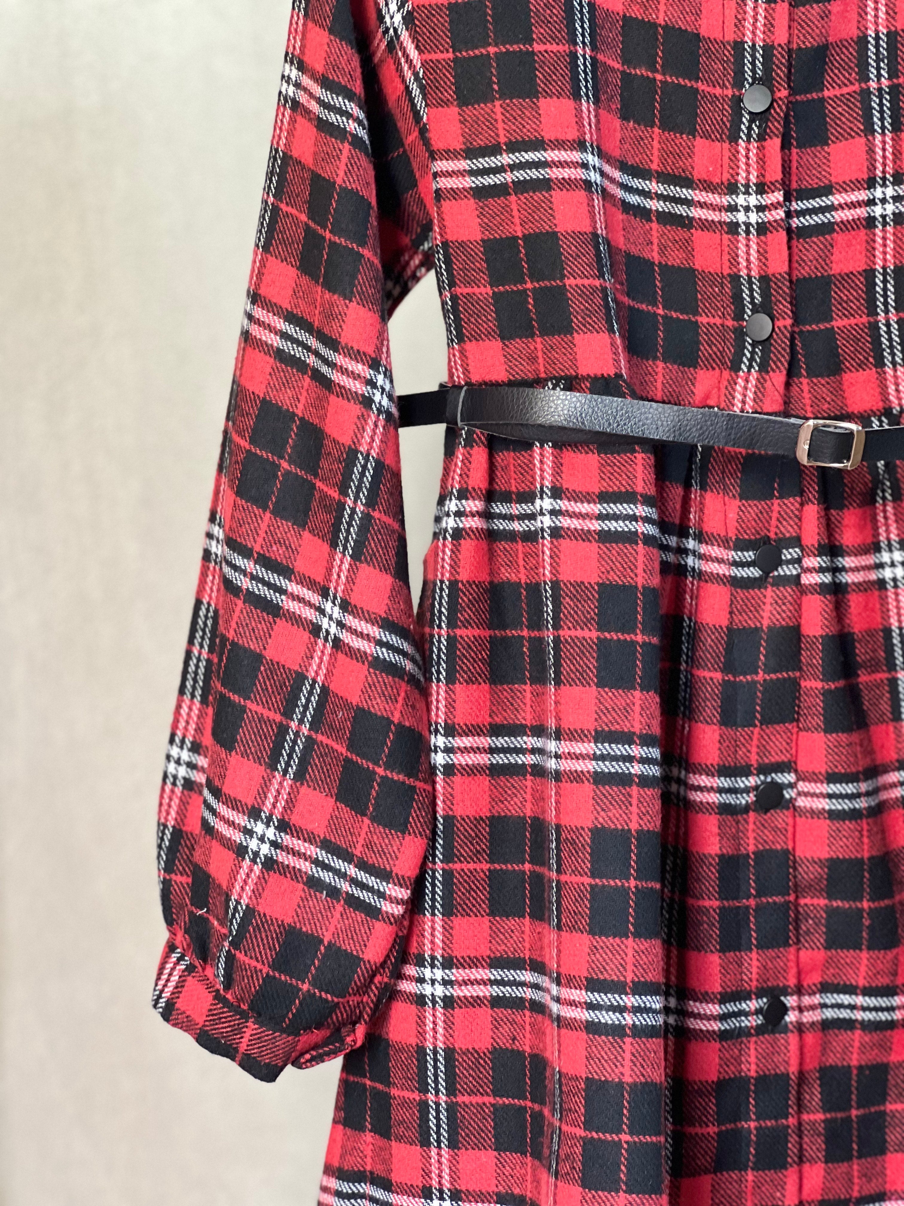 Red & Black Check Flannel Button-Down Frock