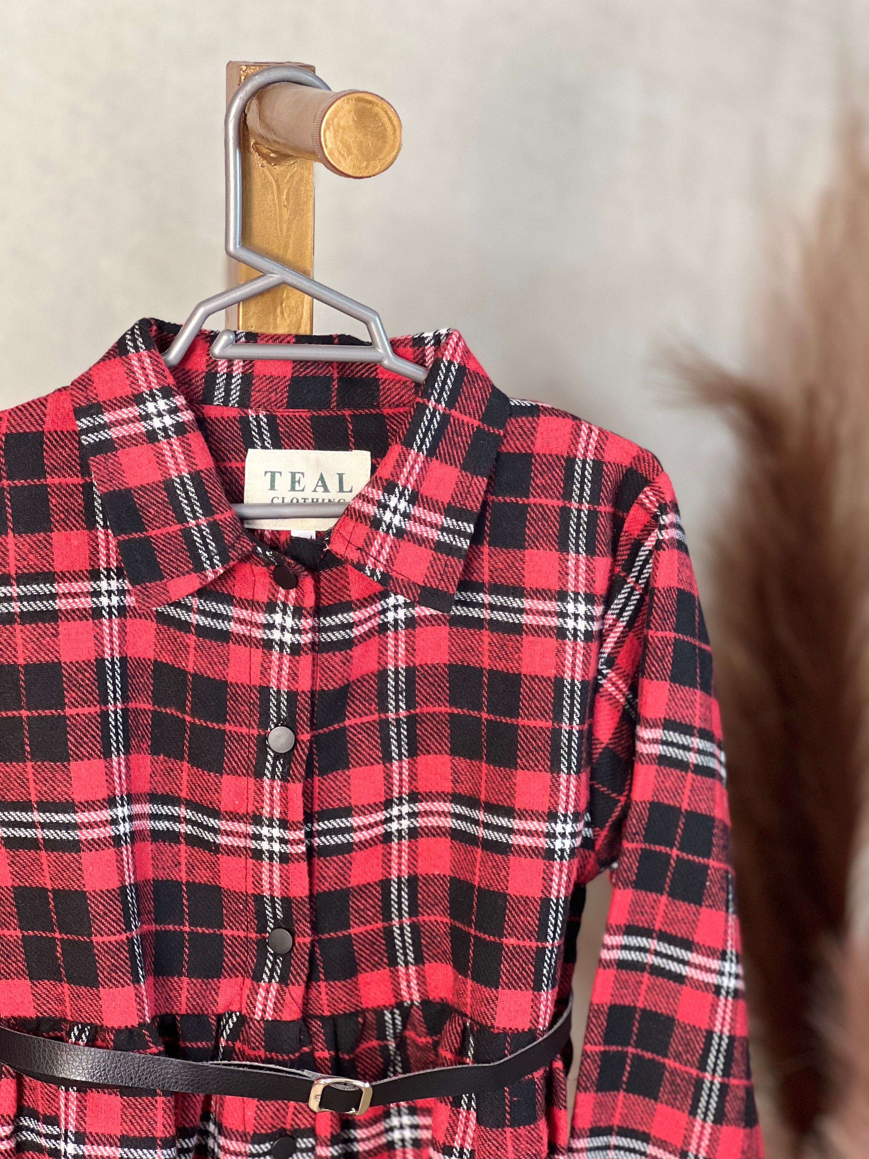 Red & Black Check Flannel Button-Down Frock