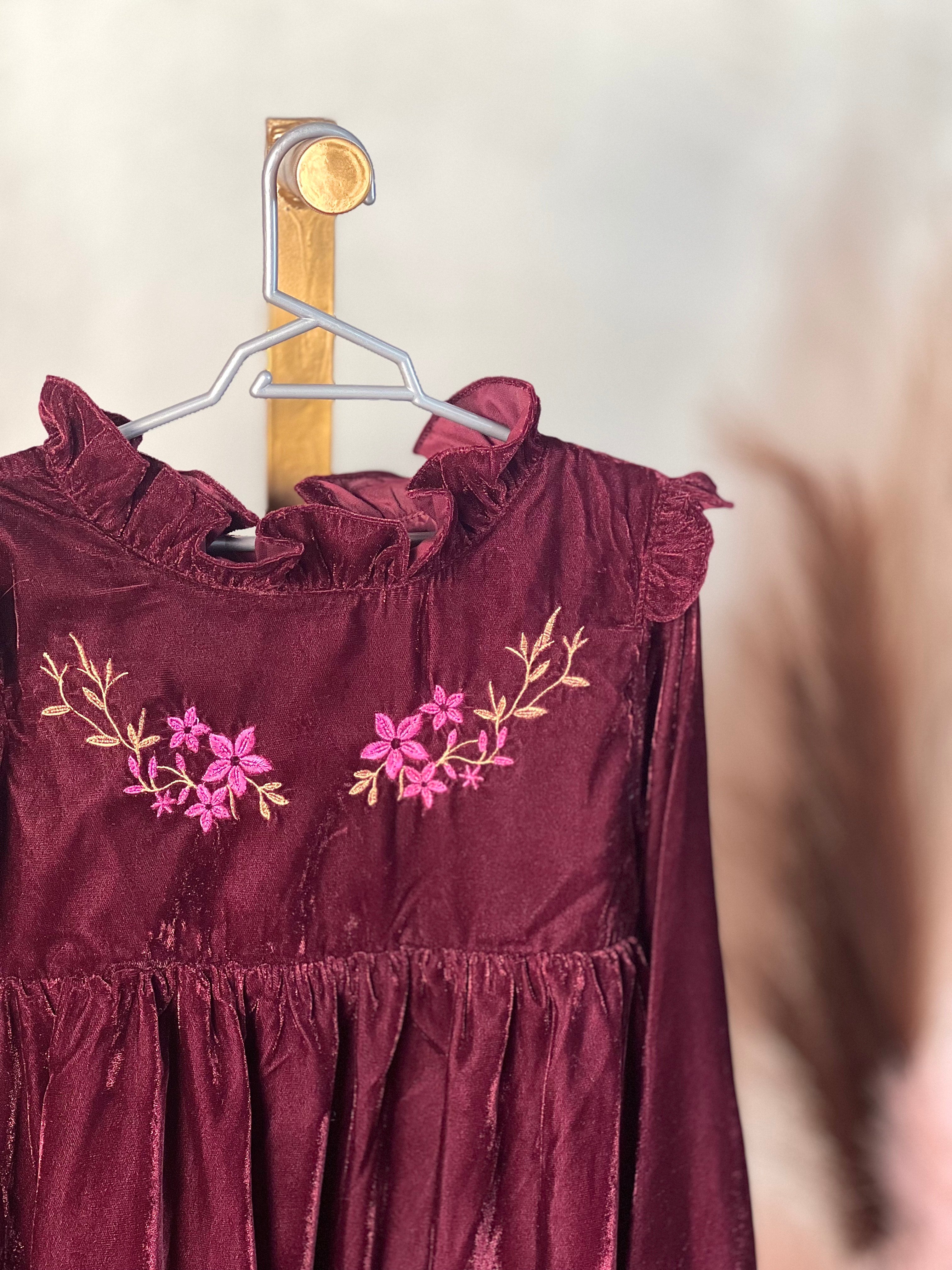 Maroon Velvet Embroidered Frock