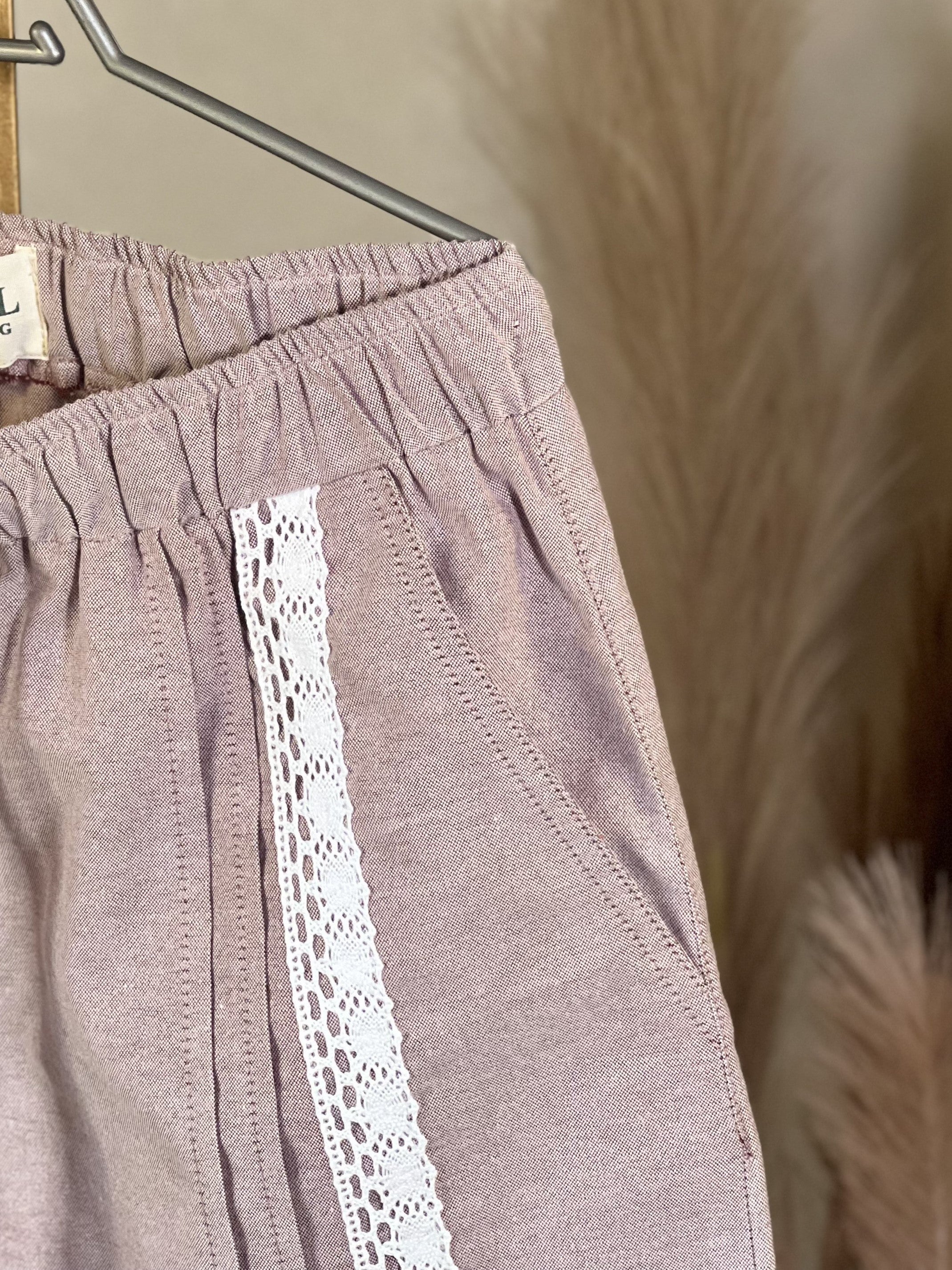 Tea Pink Trouser with lace and Plaid accents