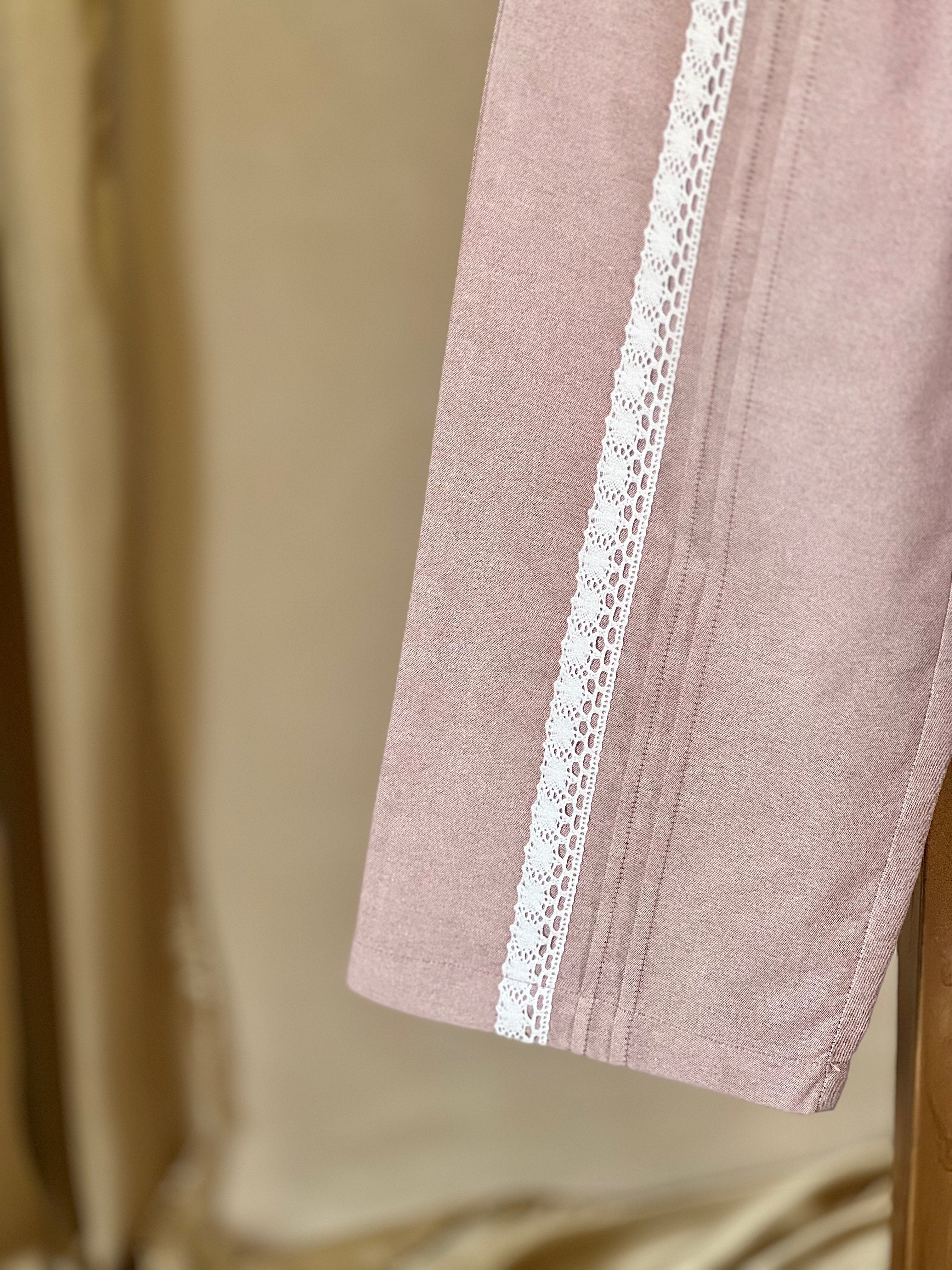 Tea Pink Trouser with lace and Plaid accents