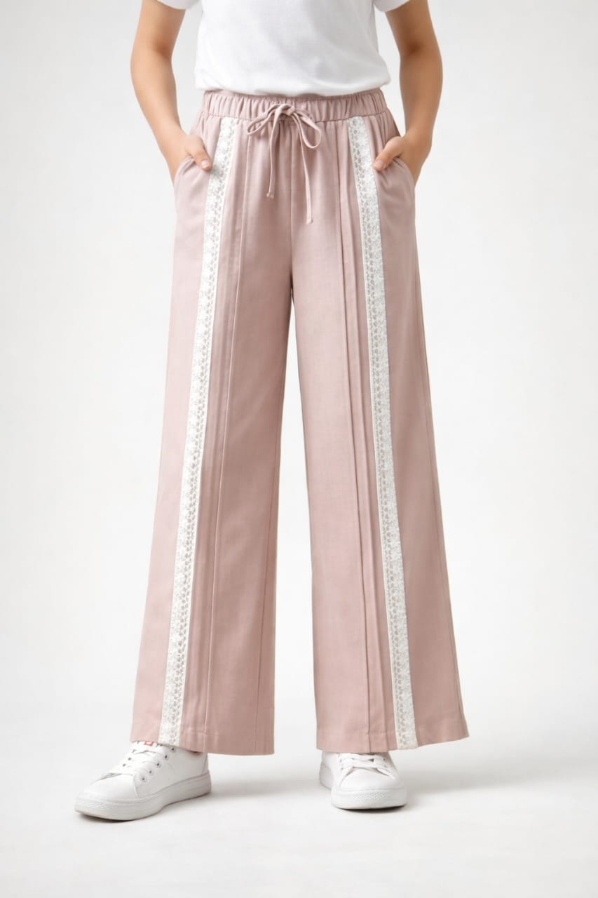 Tea Pink Trouser with lace and Plaid accents